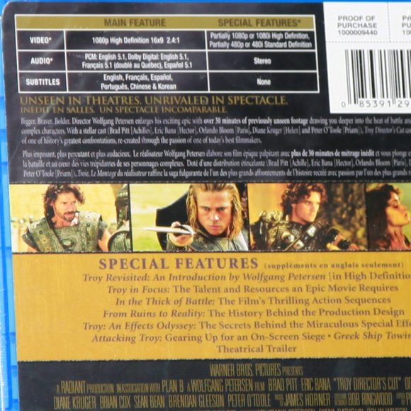 Troy BLU-RAY Movie - Sealed Starring Brad Pitt & Orlando Bloom. - Picture 3 of 4